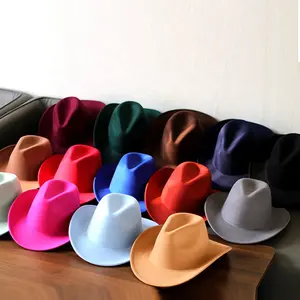 x20601 cowboy fedora hats solid color fedoras with roll up brim bent brim cocked jazz hat fashion unisex cowboy hats
