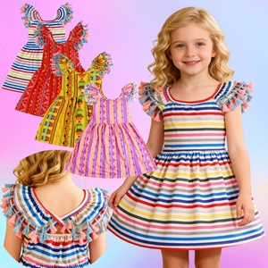 Высококачественные летние платья с расклешенными рукавами для девочек оптом, детская одежда от китайского производителя, индивидуальный пошив, индивидуальные узоры - Product Image 1