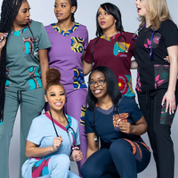Ensemble de pantalons cargo pour femmes Cool Stretch col en V haut uniformes naturels gommages pour usage hospitalier impression dessinée à la main numéro de modèle OEM