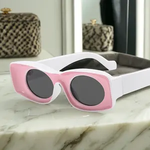 Feiteng Unisex Retro Hip Hop Pink Sunglasses Stylish Candy Color PC Frames Sun Protection for Parties