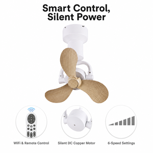Ventilador de Techo/Pared Pequeño, Vintage, Decorativo, Oscilante, con Control Remoto, WiFi, App Tuya, Sin Luz - Product Image 4