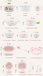 Magnifique Ensemble de <span class=keywords><strong>Vaisselle</strong></span> en Céramique <span class=keywords><strong>Rose</strong></span> Fraise, Bol et Assiette, Set Complet pour Restaurant avec Boîte Cadeau - Product Image 3