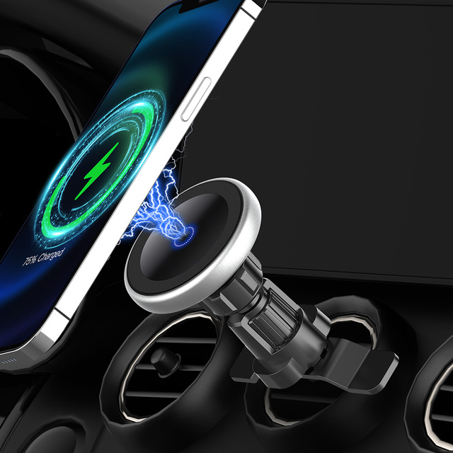 15W PD 3.0 Fast Charging Magnetic Wireless Car Charger with OTP/OVP Protection Air Vent Bracket for Mobile Phones