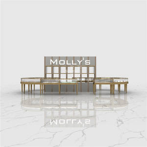 صندوق مجوهرات ذهبي بتصميم متجر مخصص مع إضاءة ليد لعرض المجوهرات - Product Image 2