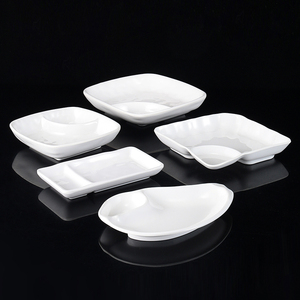 ホワイト卸売100% ソースディッシュメラミン2コンパートメントチップとディップサービングボウル - Product Image 6