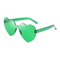 Vente en gros de lunettes à verres sans monture avec logo personnalisé Lunettes de soleil sans monture en PC couleur bonbon Nouvelles lunettes de soleil en verre en forme de cœur de luxe à la mode