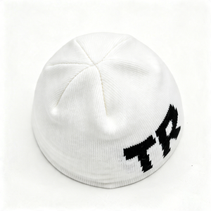 White TRASH Letter Jacquard Knit Beanie-Unisex Streetwear Winter Skull <b>Cap</b> with Common Fabric Travel Ready Custom Logo Wholesale - Product Image 4