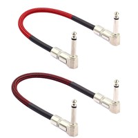 Kabel Patch Flat Gitar Elektrik Piano OEM Custom 6.35mm, Kabel Kuningan Bebas Oksigen Teranyam 90 Derajat, Set 6 Warna, untuk Amplifier & Speaker