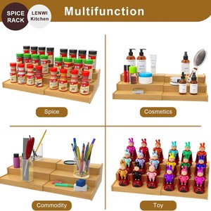 Étagère à épices en bois de bambou à trois niveaux, extensible et réglable, rangement de cuisine multifonctionnel, organisateur d'assaisonnements, profondeur 8-11,9 pouces - Product Image 3