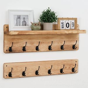 Wooden Wall Mounted Coat Rack With <b>Shelf</b> 6 <b>Hooks</b> Storage Organizer For Entryway Hallway Doorway - Product Image 1