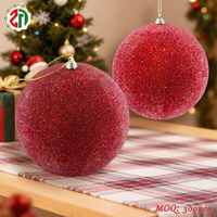 Boule de Noël en fil rouge pailleté de luxe en gros, 2025, ornement suspendu classique festif pour arbre de Noël, boule de Noël, décoration intérieure familiale