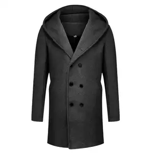 Индивидуальный дизайн шерстяное флисовое мужское длинное шерстяное пальто коричневого цвета с капюшоном