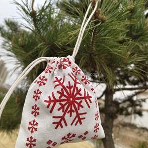 Sac cadeau en toile de lin et coton avec cordon de serrage, broderie personnalisée, pour le rangement des bougies - Matériel de Noël, sac anti-poussière - Product Image 1