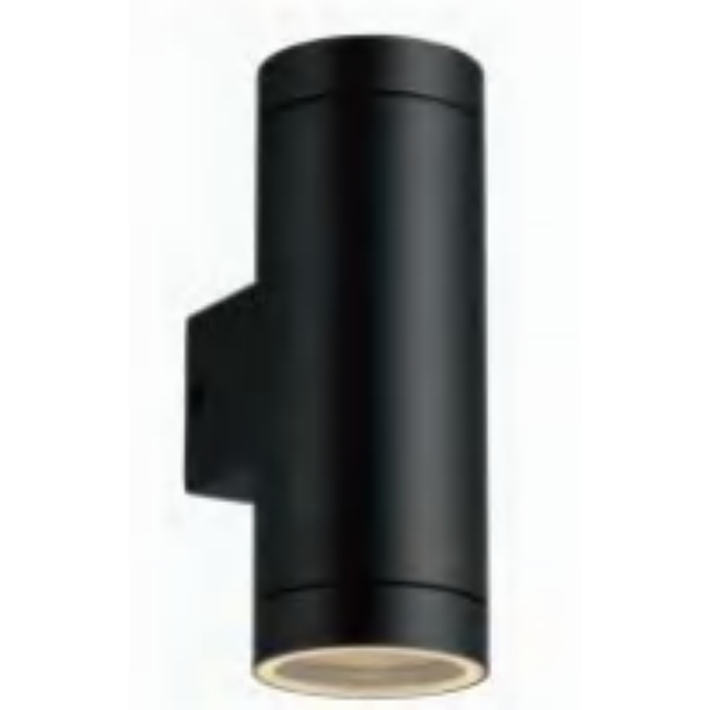 Popular Design LED Waterproof IP54 Class I 2*GU10 Max.7W Black Cylinder Aluminum Outdoor Garden Wall Light