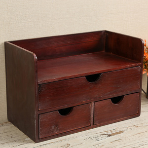 Wooden Desktop Organizer With <b>Drawers</b> Brown Rectangle Standing Type Solid Wood <b>Storage</b> <b>Box</b> For Cosmetic And Office Use - Product Image 2