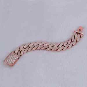 Moissanite Iced Out Cuban Link Bracelet 925 Sterling Silver Rose Gold Plated Trendy Hip Hop Chain Jewelry Gift for <b>Men</b> Women - Product Image 2