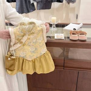Tongxingyuan Baby Girls Chinese Style Vest Dress Winter New Year Outfit Traditional Clothing First Birthday Wear - Product Image 2