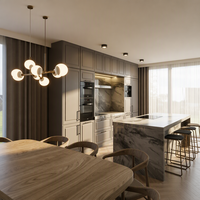Meubles de cuisine modulaires modernes, portes en MDF finition brillante/mate, panneaux en panneaux de particules, plan de travail en bois résistant à l'eau et facile à nettoyer