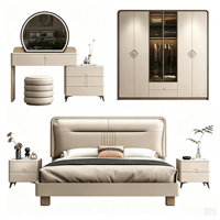 Ensemble de chambre à coucher moderne et contemporain, durable, avec lit double, idéal pour les appartements urbains et les hôtels