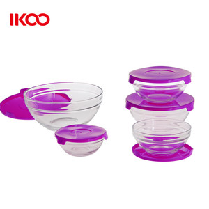 5 Piece Glass Bowl Set Food Box Storage Stacking Containers with <strong>Red</strong> Lids <strong>Microwave</strong> - Product Image 2