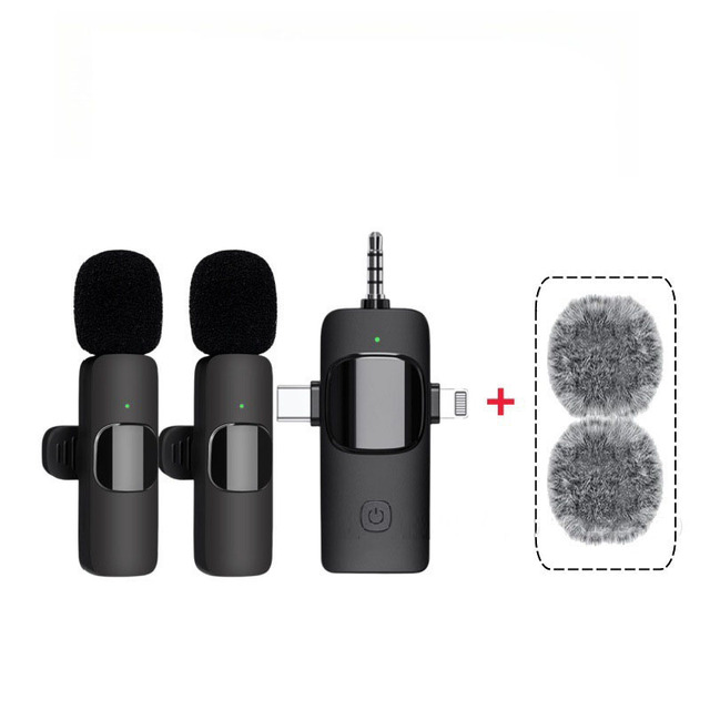 New Three-one K15 Wireless Collar Microphone Tiktok Short Video Microphone With Hairball