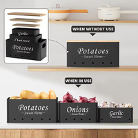 Ensemble de 3 boîtes de rangement pour légumes de cuisine personnalisées, boîtes à pommes de terre, oignons, ail avec couvercle en bois