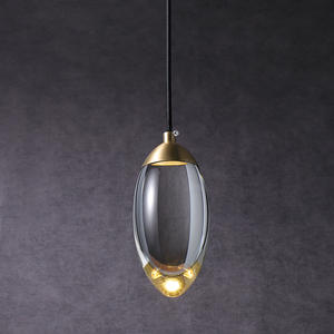 Lampe suspendue moderne minimaliste en cuivre massif à tête unique, cristal long de luxe pour chambre à coucher, salle à manger, bar - Product Image 6