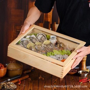 Caja de almacenamiento de madera estilo japonés, rectangular, con tapa transparente, para el hogar, para envasar mariscos y sushi, hecha a medida. - Product Image 5