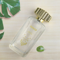 Bouteille de luxe carrée en verre Transparent, 1 pièce, contenant de luxe, avec couvercle doré, pour parfum, personnalisé, emballage boîte-cadeau, vente en gros