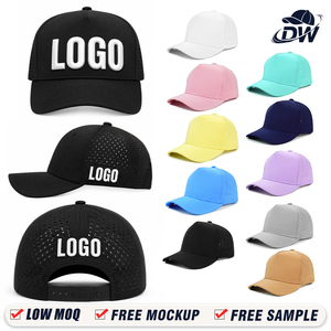 Blank Custom Wholesale <strong>Waterproof</strong> Laser Cut Perforated Hole Golf Cap Quick Dry 5 Panel Sport <strong>Hat</strong> With PVC Logo - Product Image 1