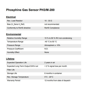 เซ็นเซอร์ตรวจจับก๊าซฟอสฟีน Membrapor PH3/M-200 แบบอิเล็กโทรเคมี 0-200 ppm สำหรับเครื่องตรวจจับแบบพกพา - Product Image 2