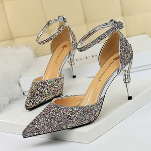 <span class=keywords><strong>Sandalias</strong></span> de tacón alto de lujo para mujer, con diseño hueco, tacón metálico y lentejuelas brillantes, ideales para fiestas y bodas. - Product Image 2