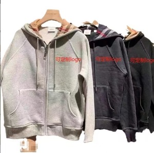 Felpa Pesante con Cappuccio da Uomo Grigio Classico in Cotone con Cerniera e Ricamo di Lusso, Stile Cappotto a Righe Casual - Product Image 2