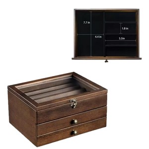 Wooden Flip Top <b>Storage</b> <b>Box</b> 11.8in X 9in X 6.1in Multi Compartment Knife Display With <b>Drawer</b> Pockets - Product Image 3