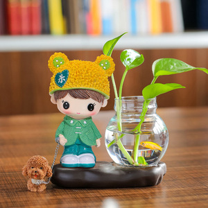 ตุ๊กตาคู่รักน่ารัก แจกันปลูกพืชไฮโดรโปนิกส์ วัสดุเรซิ่นและแก้ว ของตกแต่งบ้าน ตกแต่งทางเข้าบ้าน ของขวัญวันเกิด - Product Image 3