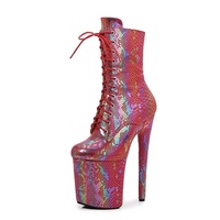 Bottes courtes ELITES 20CM à talons hauts motif serpent fantaisie en acier pour danse sur barre, idéales pour la scène et les boîtes de nuit
