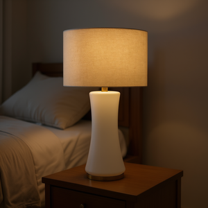 Lámpara de Mesa Tradicional Minimalista DB, Pantalla Grande en Color Blanco Hueso, LED, Funciona con Batería, Inalámbrica, para Dormitorio - Product Image 2
