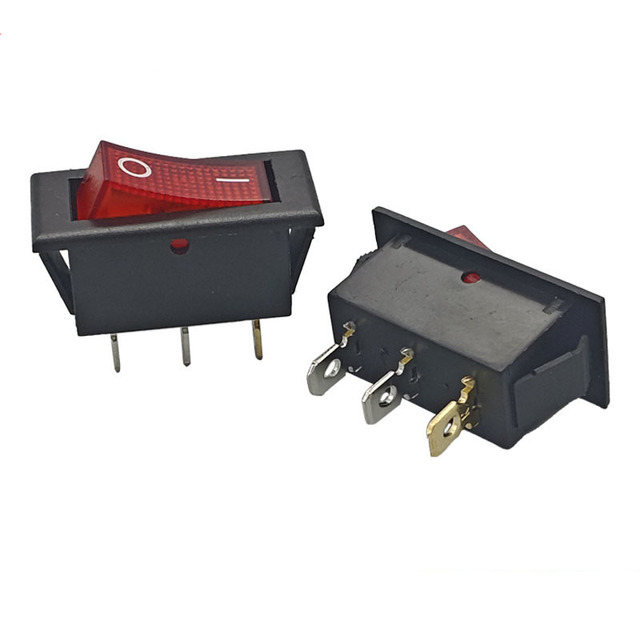 Rocker Switch 15A 250V 20A 125VAC 3Pin 2 Position on OFF With Red Light 15x32mm Power Switch