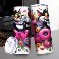 Gobelet isotherme en acier inoxydable de 20 oz avec motif de chat de dessin animé, bouteille d'eau isolée avec motif de chat floral « LOVE », livraison gratuite aux États-Unis