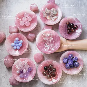Commercio all'ingrosso di cristallo naturale carving guarigione folk artigianato rosa scuro rosa cristallo di quarzo ciotola rotonda