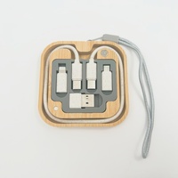 Kit Adaptor Multi USB Kustom Kotak Penyimpanan Bambu Pengisian Cepat Portabel Modern Kit Kabel Saku Cetak Laser Konverter Tipe USB