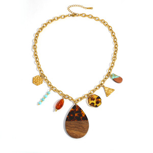 สร้อยคอสแตนเลสสตีลสไตล์ยุโรปอเมริกัน ลายเสือดาวรูปหยดน้ำ ประดับลูกปัด ชุบทอง 18k เครื่องประดับแฟชั่นสไตล์เรโทร - Product Image 5