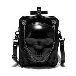 Bolso Bandolera Unisex de Fieltro Cuadrado Pequeño con Diseño de Calavera Oscura Estilo Preppy para Halloween, Impermeable, con GPS y Cierre Abierto, de Personalidad Única - Product Image 1