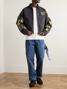 Mode Logo Denim <span class=keywords><strong>Bomber</strong></span> Homme Veste Fermeture Éclair Bidirectionnelle Faded Black Denim Manches Longues pour Homme - Product Image 5
