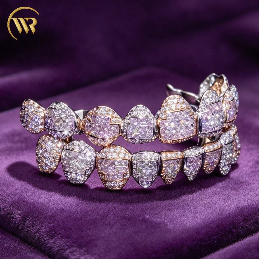 Wholesale Iced Out 10K Solid Gold Grillz Princess Cut Moissanite Grillz ...