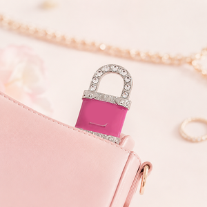 Prêt à expédier : Cadenas élégant magenta avec diamants étincelants pour sacs à main, artisanat de logo métallique de créateur DIY - Product Image 1