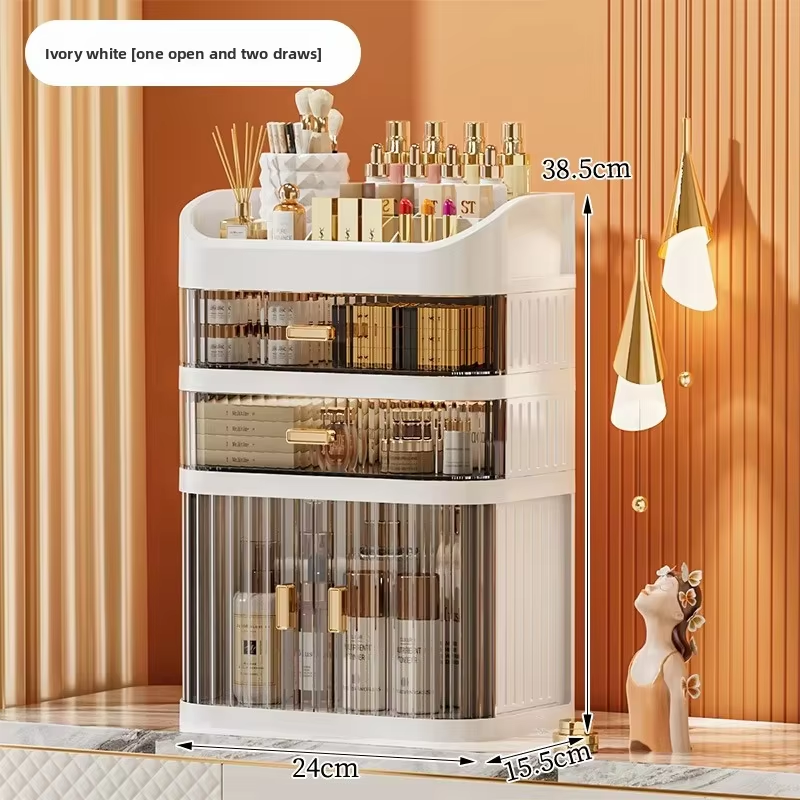 Cosmetic storage box four two drawers-ivory white