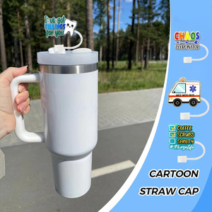 New hospital-style glitter straw <b>cap</b>, cross-border cartoon pattern <b>dust</b> <b>cap</b>, inspirational letter straw stopper, universal, in - Product Image 5