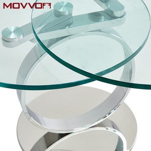 Mesa auxiliar extensible convertible moderna para sala de estar, pata de junta tórica, tapa de cristal móvil, rotación de dos capas, muebles convertibles giratorios - Product Image 6