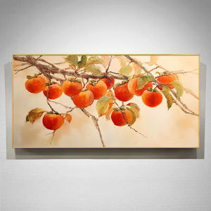 Pintura al óleo pintada a mano, árbol de caqui, arte de pared enmarcado rectangular para sala de estar, decoración tras el sofá, estilo chino - Product Image 4
